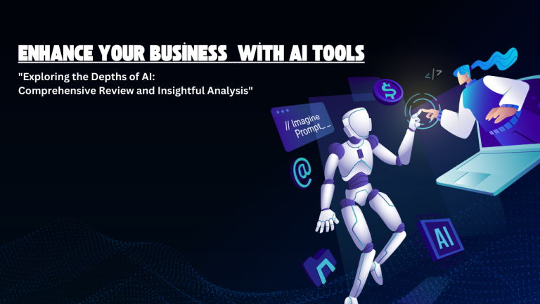 Illustration of AI-powered tools enhancing digital marketing strategies, showing graphs, website analytics, and SEO tools for improved search engine rankings.